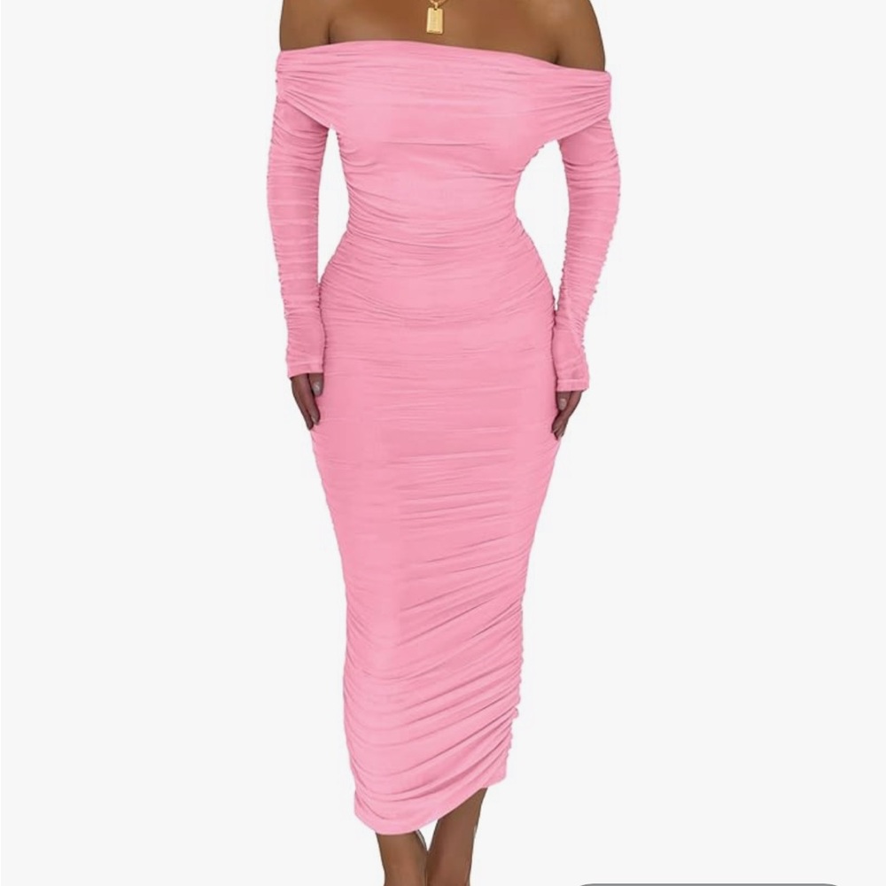 PRETTYGARDEN Women's Fall Off Shoulder Maxi Bodycon Dress Long Sleeve